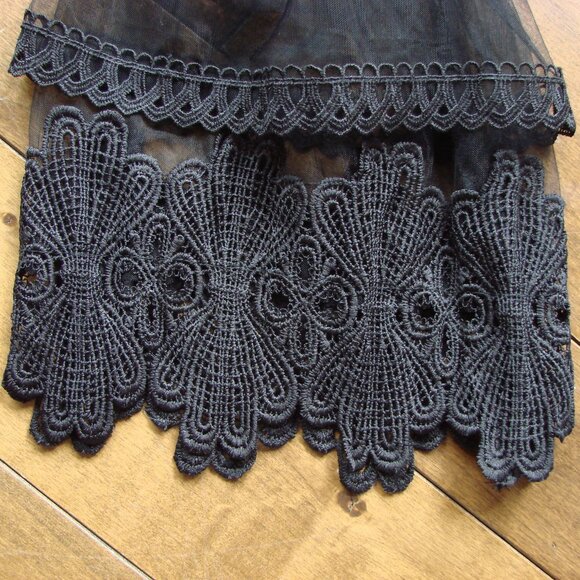 Black Lace Crochet Sheer Blouse Top Bell Sleeves Whimsigoth Goth Party Medium - Picture 14 of 16